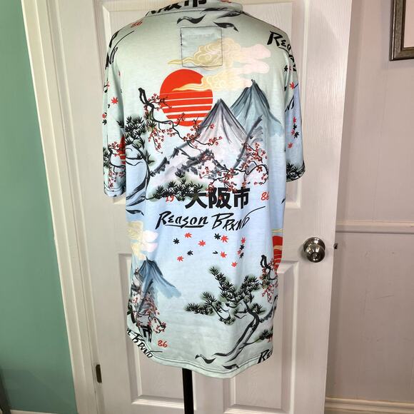 Reason Brand Clothing NY Tee Shirt Japanese Cherry Blossom All Over Print Sz L - Picture 2 of 6